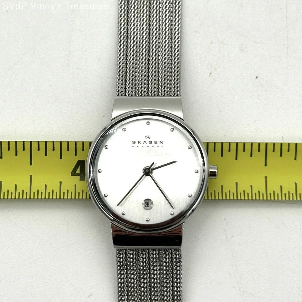 Skagen Women's 355SSS1 Silver Stainless Steel Mesh Band Date Watch 26mm